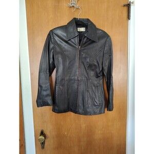 Petite Sophisticate Dark Brown  Black Leather Jacket Zip Front Pockets Lined